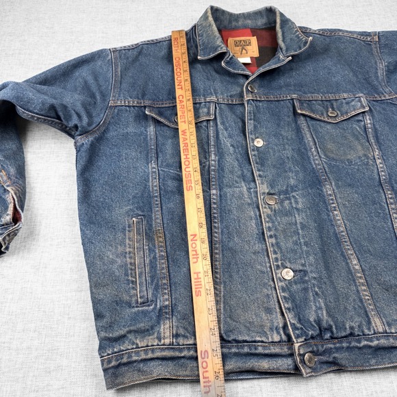 Vintage GAP Flannel Lined Denim Trucker Jacket Buffalo Plaid 90s Workwear M - Picture 9 of 12